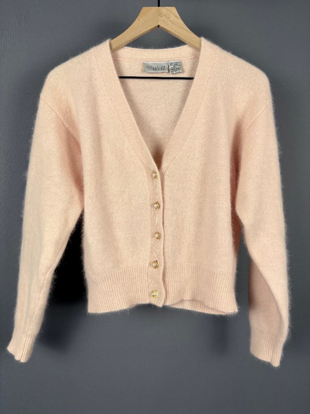 Vintage Nordstrom Point of View Angora Lambswool Cardigan Blush Pink Size P